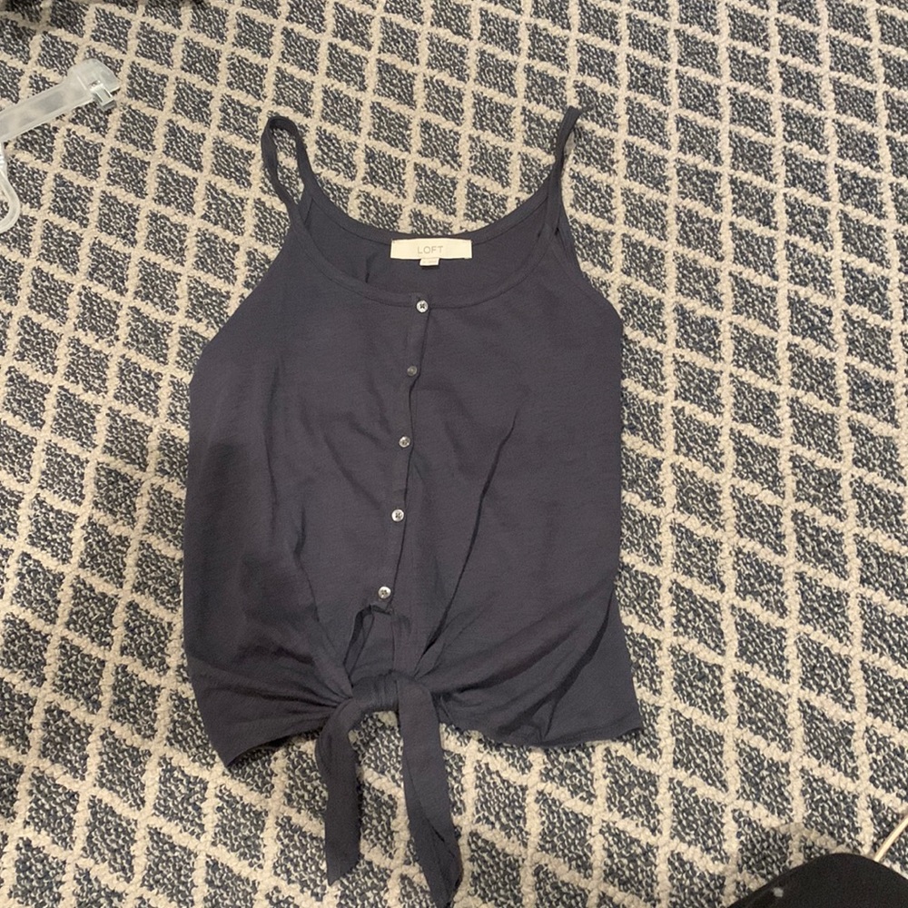 Cute button down tie at the waist tank with non adjustable spaghetti straps